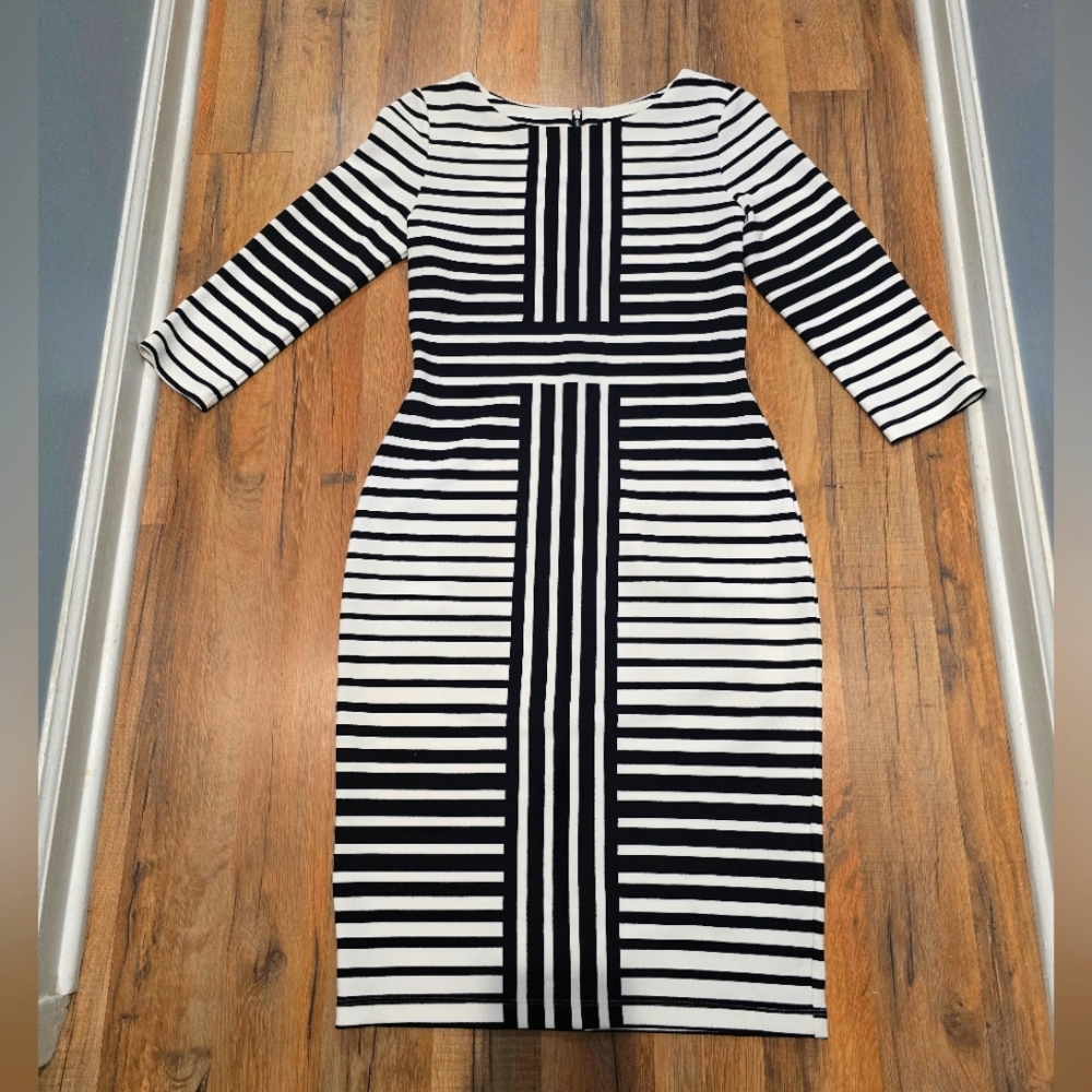 Striped Black and White Dress with Exposed Zipper